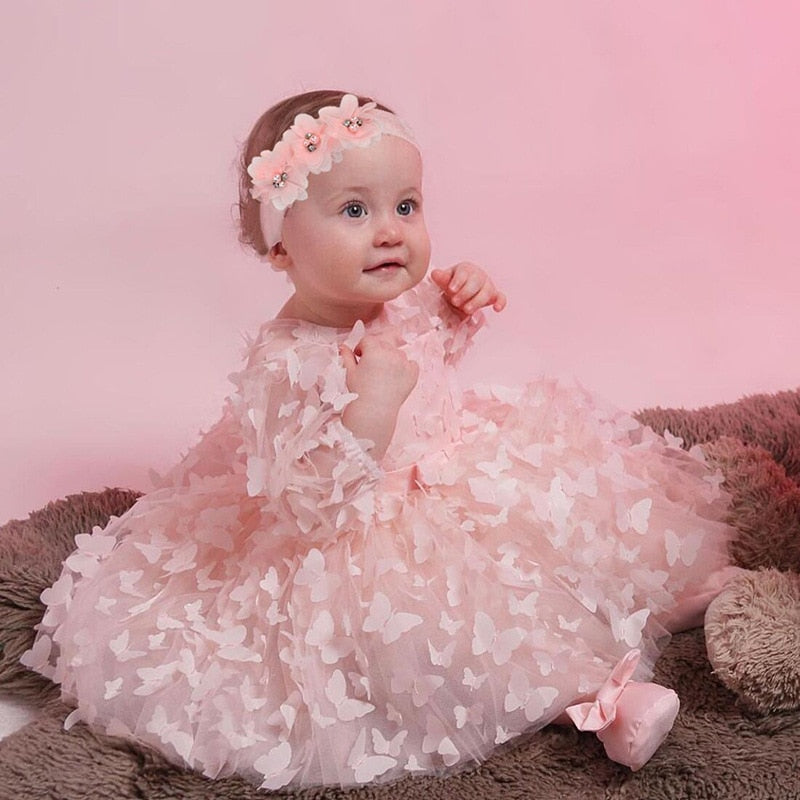 Butterfly Decorated Baby Girl Princess Birthday Dresses childrensterritory