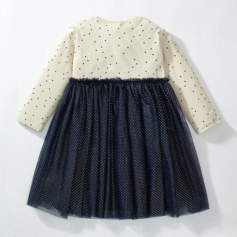 Girls Long-Sleeved Panda Cartoon Design Casual Dresses childrensterritory