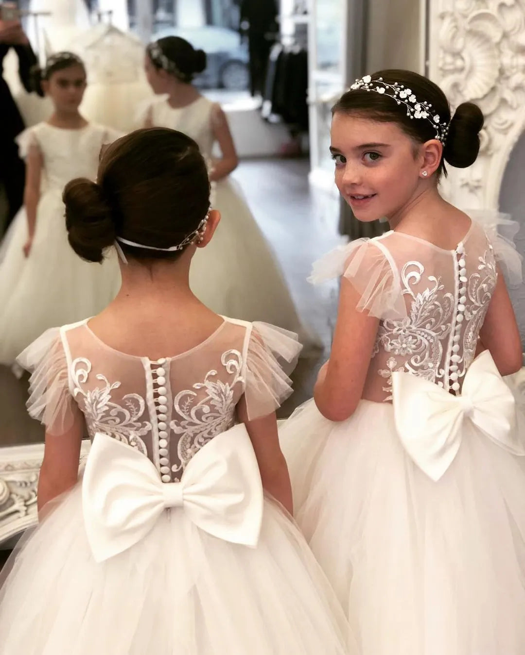 Kids Girl Long Train Floor Length Princess Ball Gown With Bow childrensterritory