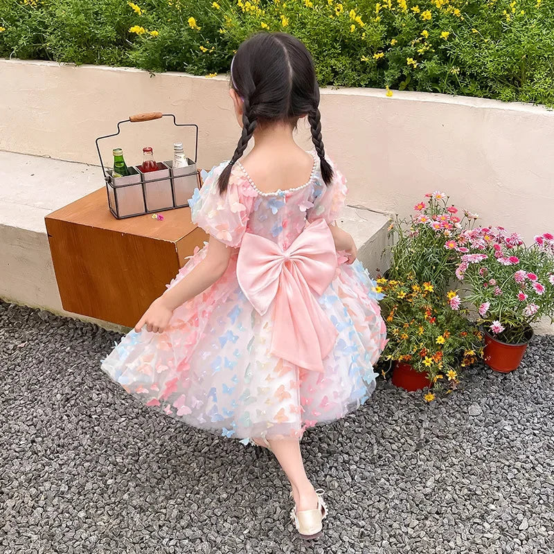 Kids Girl Elegant Butterfly Design Colorful  Birthday Party Dress