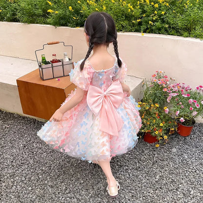 Kids Girl Elegant Butterfly Design Colorful  Birthday Party Dress