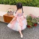Kids Girl Elegant Butterfly Design Colorful  Birthday Party Dress