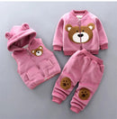 Baby Fleece Cartoon Bear Design, 3 Pieces Warm Clothing Set childrensterritory