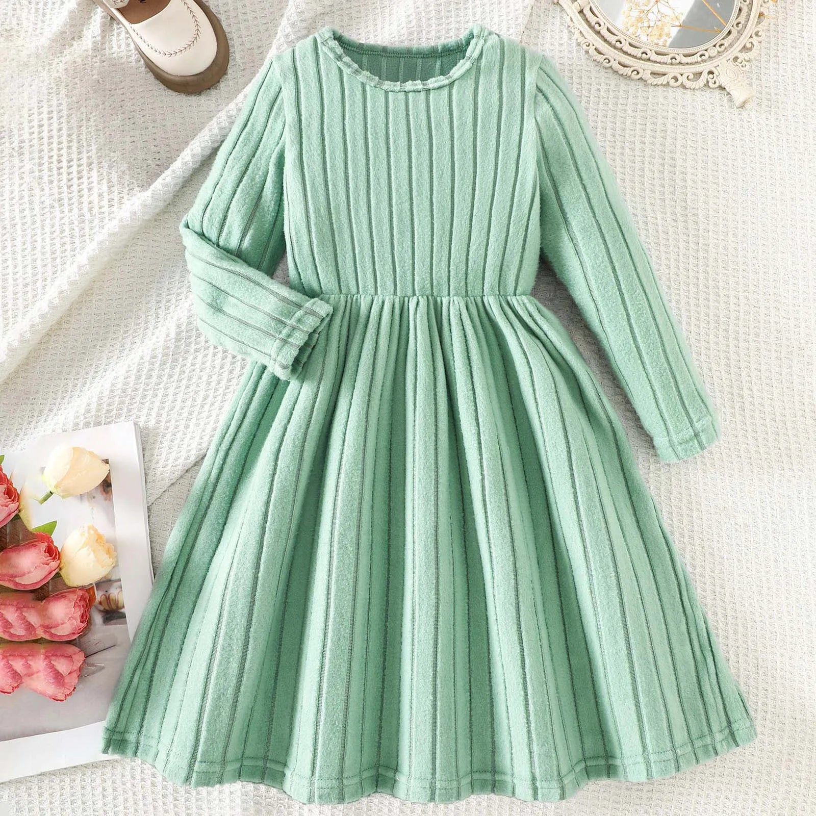 Girls’ Long-Sleeve Elegant Winter Dresses