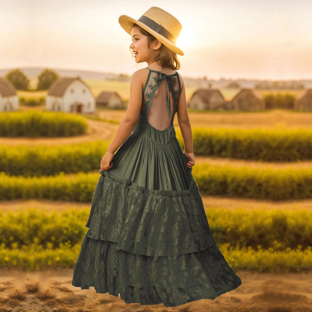 Girls Long Lace Design Plus Size Summer Princess Dresses childrensterritory