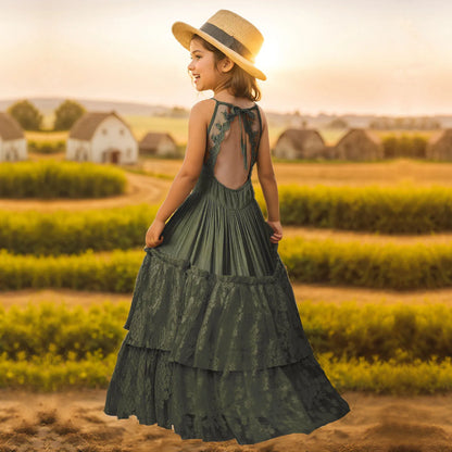 Girls Long Lace Design Plus Size Summer Princess Dresses childrensterritory