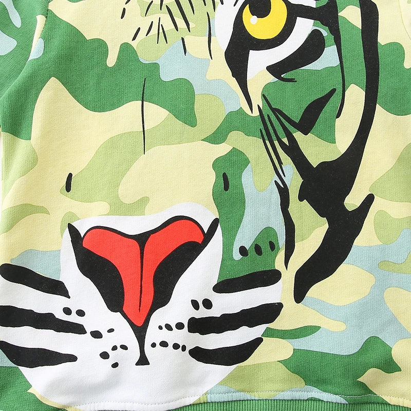 Little Boys Cartoon Tigers Design Camouflage Sweatshirts childrensterritory