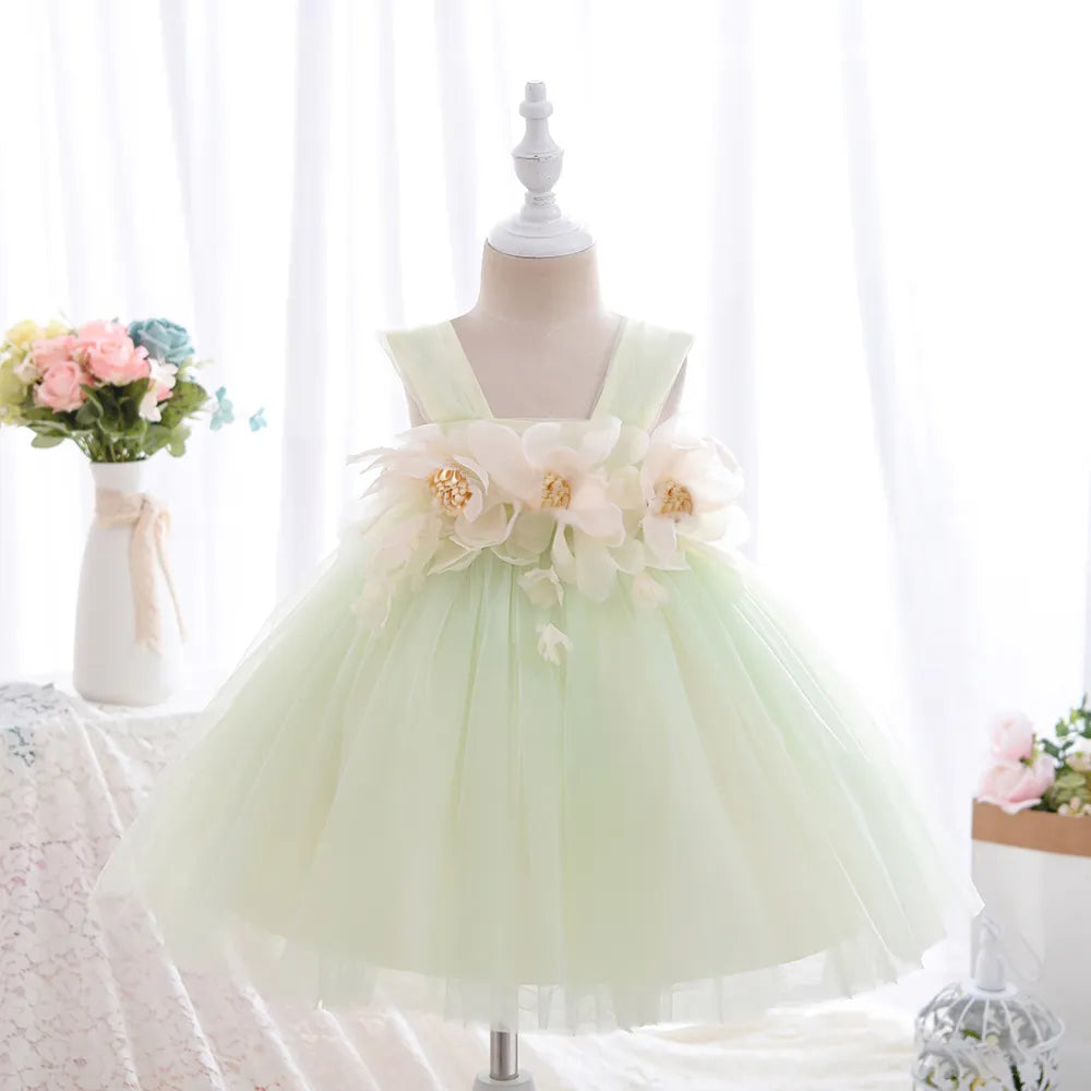 Toddler Girl Flower Decorated Tulle Wedding Party Dresses childrensterritory