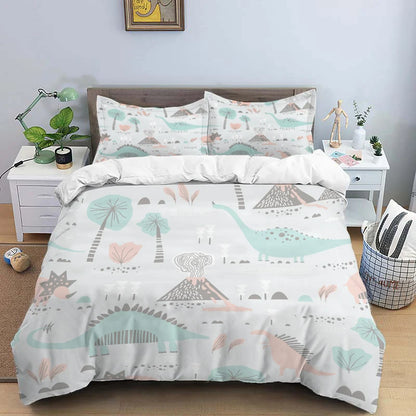 HD Cartoon Dinosaur Print Bedding Set for Kids Bed childrensterritory