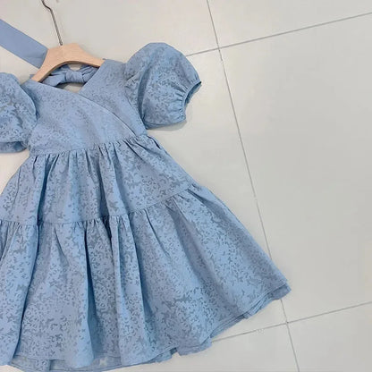 Kids Girls Printed Summer Princess Dress with Bow tie at Back
