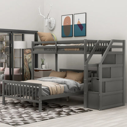 L-Shaped Twin-Over Bunk Bed with Ladder and 3 Storage Grids childrensterritory