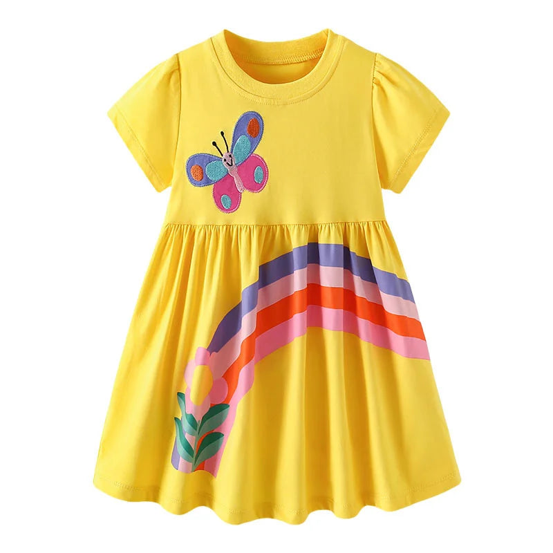 Kids Girls Cartoon Flowers Embroidery Cotton Dresses