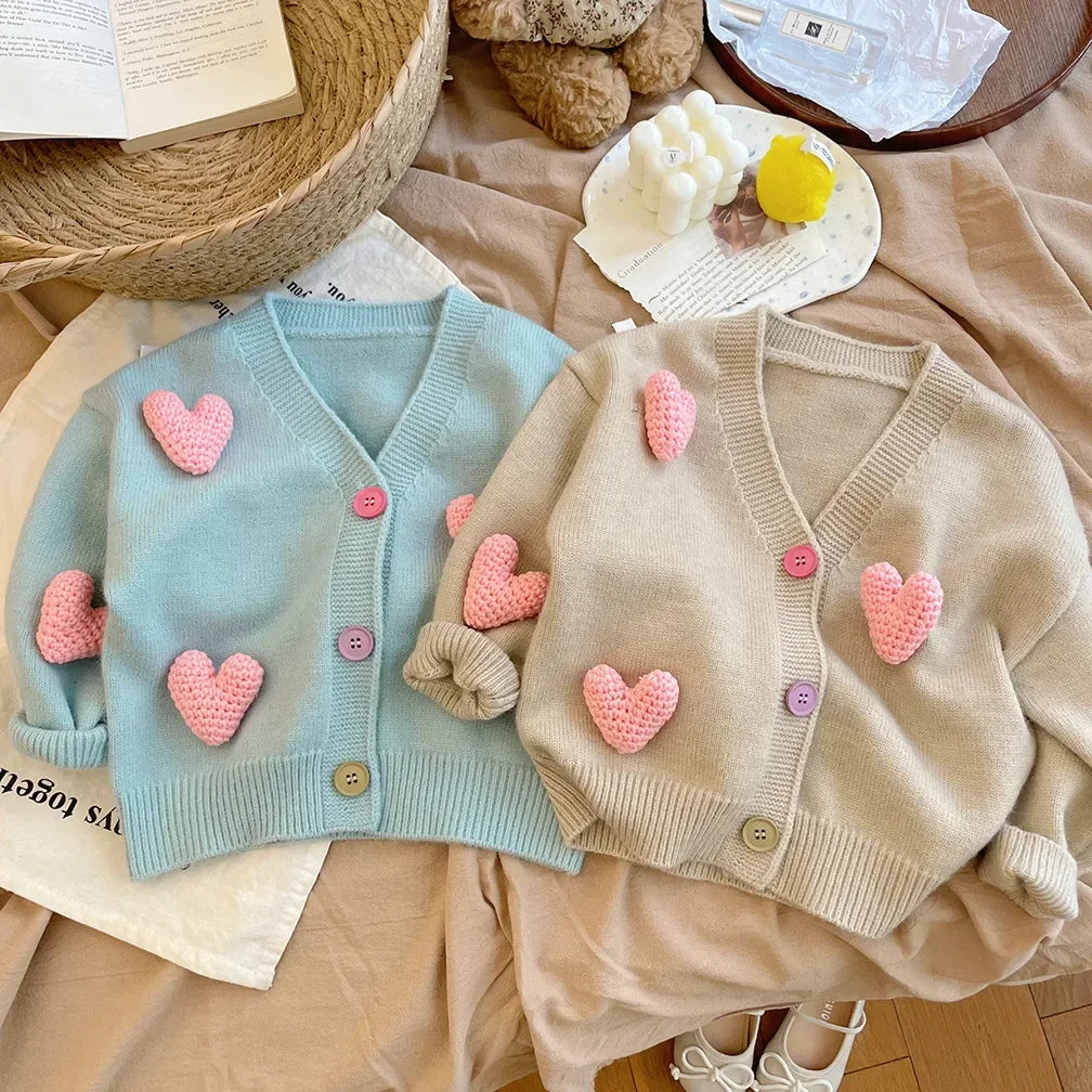 Girls’ Long-Sleeved Soft Winter Sweater with Heart Design