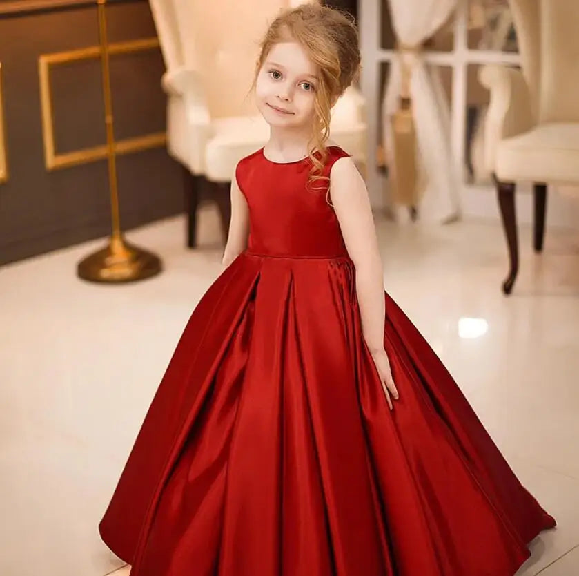 Little Girls Red Satin Ball Gown/Wedding Pricness Dresses childrensterritory