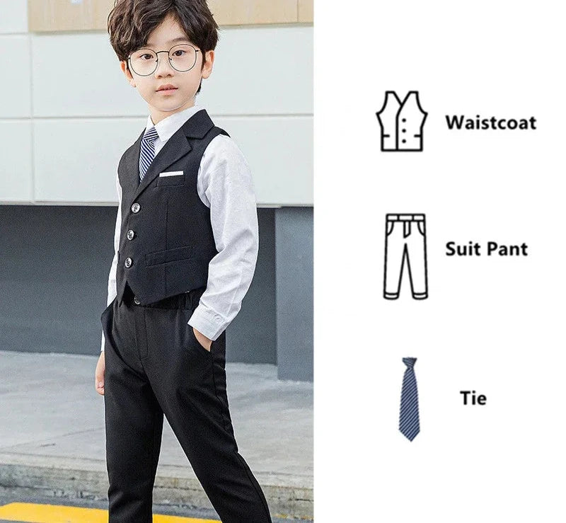 Slim Fit Kids Boys Plaid Vest Formal Wedding/Party Suit Sets childrensterritory