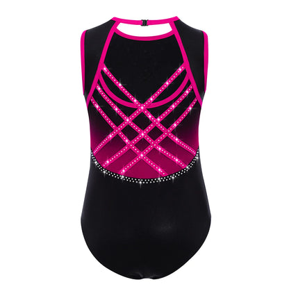 Kids Girls Mesh Rhinestones Design Gymnastics Leotard/Dancewear childrensterritory