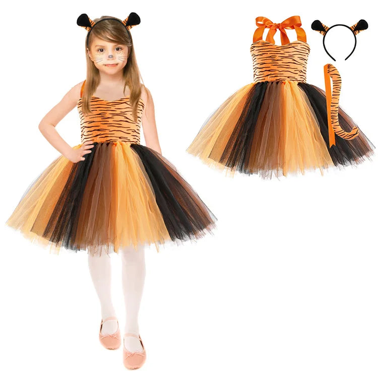 Kids Girls Little Cat Look Tutu Skirt Dresses for School Performance