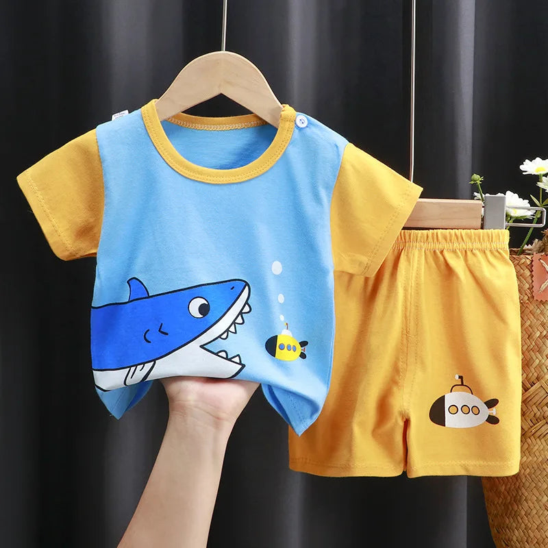 Little Boys Girls Cartoon Print Cotton Clothing Sets childrensterritory