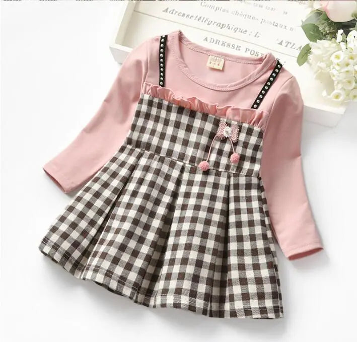 Toddler Girls: Plaid Long-sleeved Princess Dresses childrensterritory
