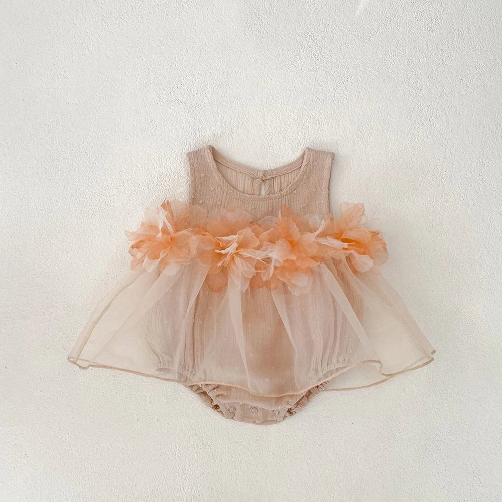 Sleeveless Flower Design Summer Bodysuits For Baby Girls childrensterritory