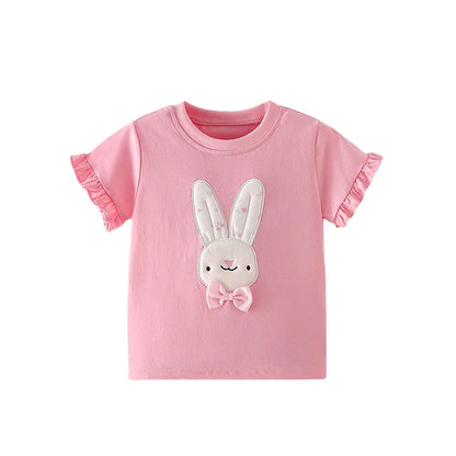 Kids Girls Cartoon Design Cotton Summer Tees/Tops childrensterritory