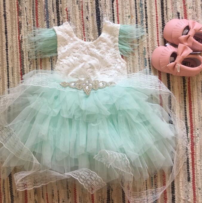 Baby/Kids Girl Tutu Lace Birthday Party Dress with Sashes childrensterritory