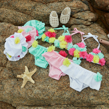 Baby Girl 3pcs Flower Halter Top with Shorts and Sun hat Swimwear