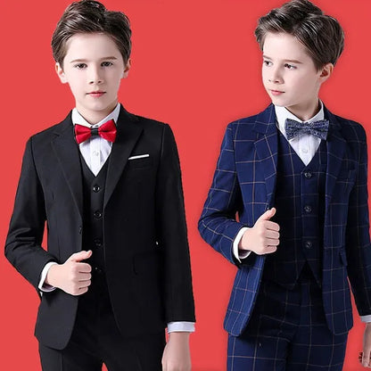 Kids Boys Top Quality Plaid Wedding Suit Formal Tuxedo