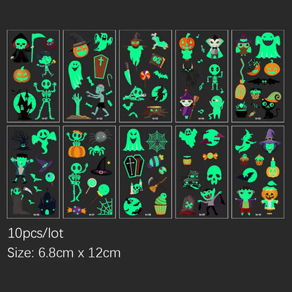 Cute Funny 10Pcs Luminous Halloween Tattoo Stickers childrensterritory
