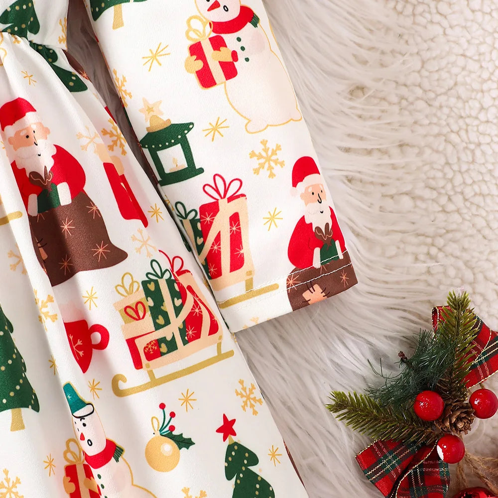 Girls’ Long-Sleeve Christmas Party Dress with Festive Design childrensterritory