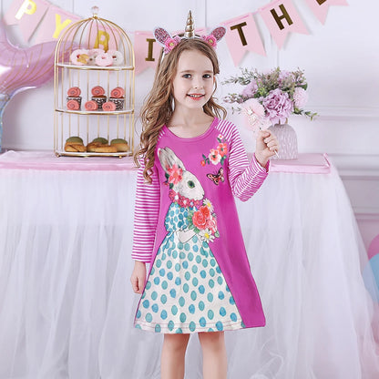 Little Girls Long Sleeve Cartoon Design Casual Dresses childrensterritory