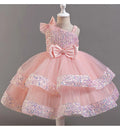Kids Girls Sequins and Bow Design Birthday Party Flower Dresses