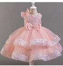 Kids Girls Sequins and Bow Design Birthday Party Flower Dresses