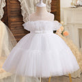 Little Girls Bow Lace Design White Baptism/Bridesmaid Dresses childrensterritory
