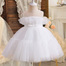 Little Girls Bow Lace Design White Baptism/Bridesmaid Dresses childrensterritory