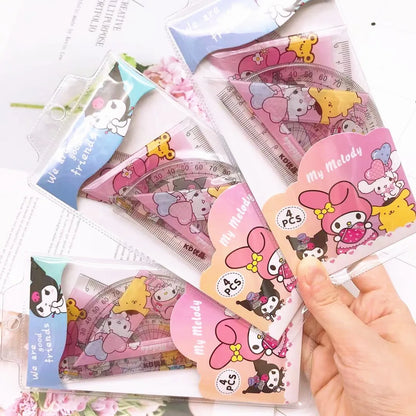 4 Piece Cartoon Sanrio Design Student Ruler Stationery Set childrensterritory
