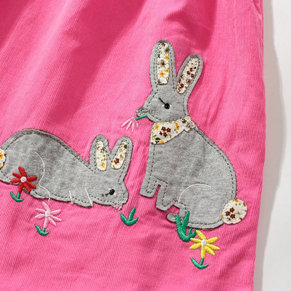 Cartoon Rabbits Embroidery Little Girls Corduroy Dress