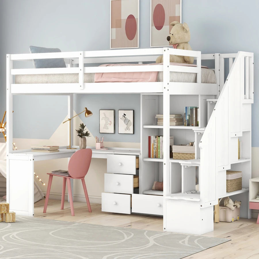 With an L-shaped Desk and a Storage Staircase, The Twin Size Loft Bed childrensterritory