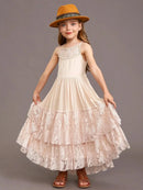 Girls' Sleeveless Flower Lace Design Long Dresses childrensterritory