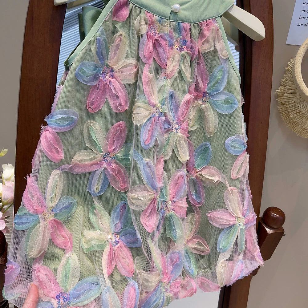 Kids Girls Colorful Flower Design Summer Dresses childrensterritory