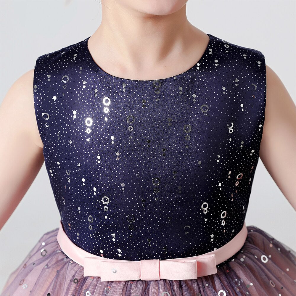Gradient Sequin Kids Girls Fluffy Mesh Trailing Prom Dress childrensterritory