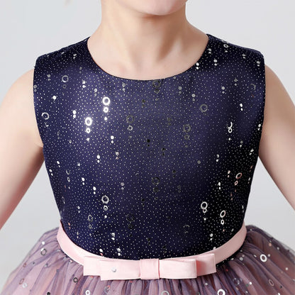 Gradient Sequin Kids Girls Fluffy Mesh Trailing Prom Dress childrensterritory