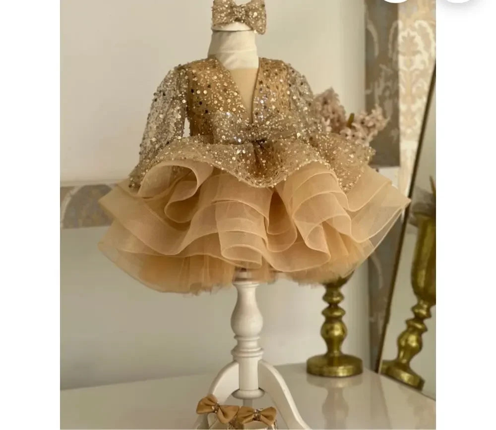 Shining V-Neck Baby/Kids Girls Communion Dresses