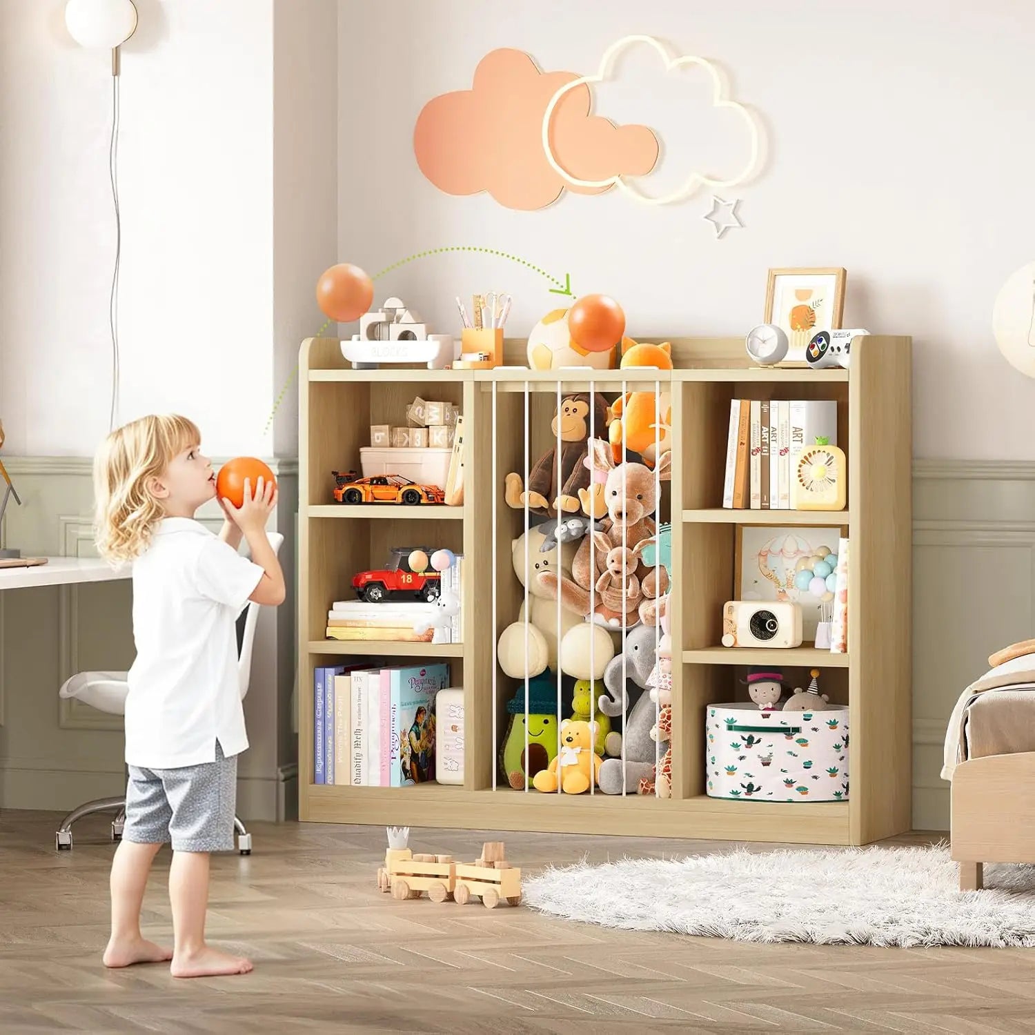 Plush Toy Organizers with 8 Storage Cubbies for Kids Rooms