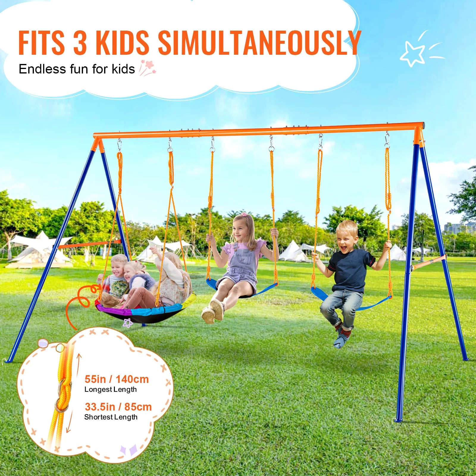 Outdoor Swing Set with 1 Saucer Swing Seat for Kids