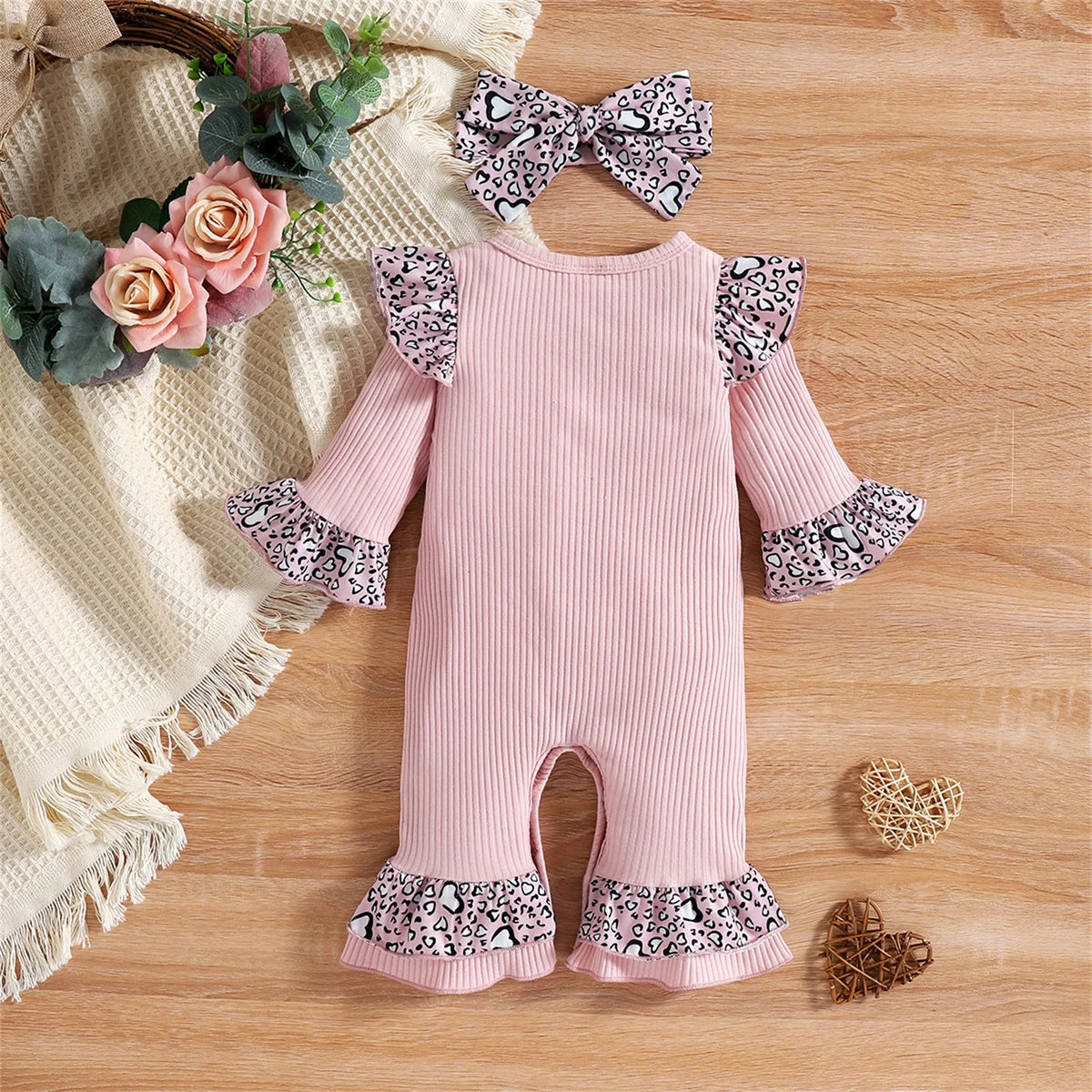 Baby Girls Letter and Leopard Print Jumpsuit &amp; Headband Set childrensterritory