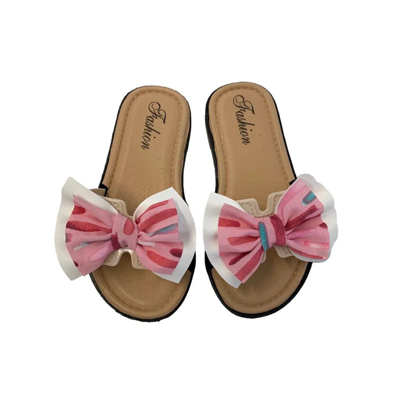 Open-toe Bow Decor Casual Kids Girls Slippers for Indoor/Outdoor