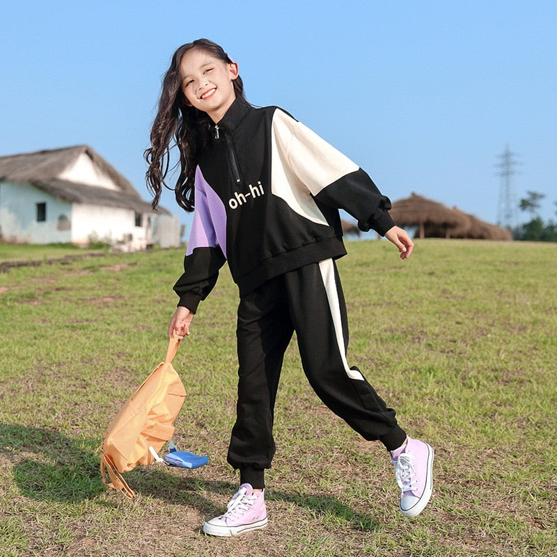Kids Girls Warm Zipper Sweater + Pants Sports Suits Set childrensterritory