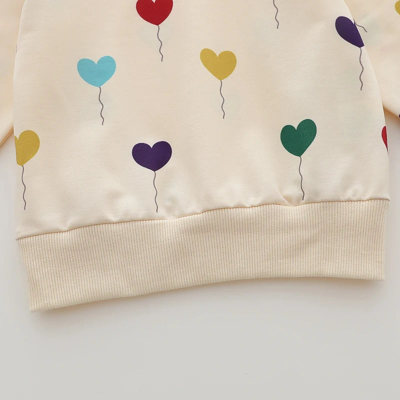 2PCS Love Balloon Print Long sleeved Baby Warm Clothing Set childrensterritory