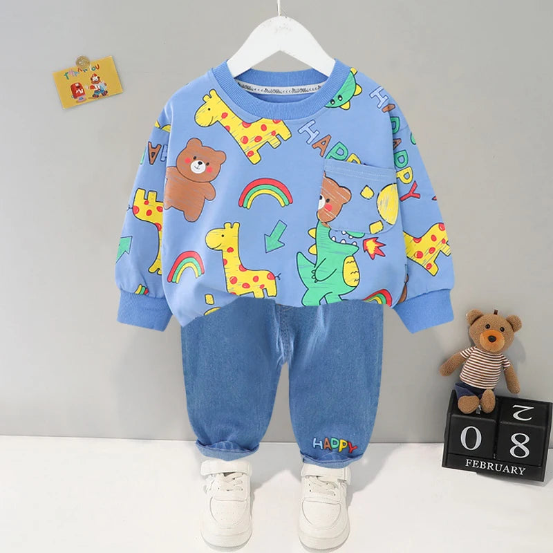 Cartoon Design Baby Boy Color Blocking 2PC Casual Clothes Set